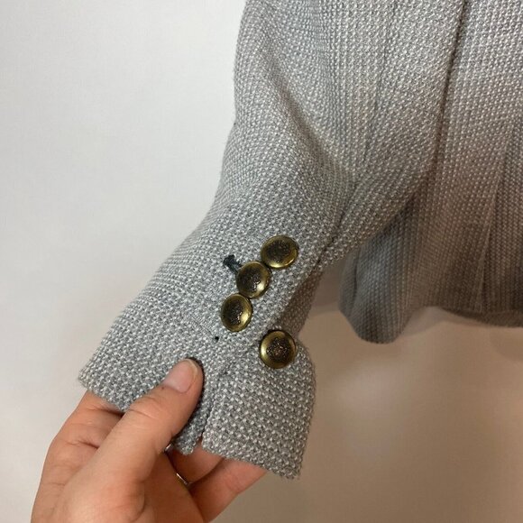 ZARA Woman One Gold Button Waffle Knit Blazer Jacket Grey M Single Breast Kate - Picture 6 of 15